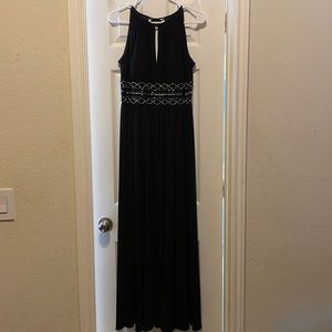 R & M Richards black dress with beaded waistline
